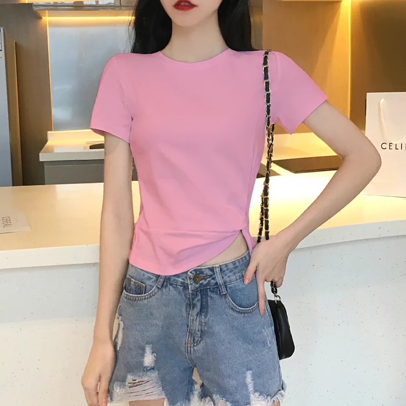 

Women's Solid Color Top Summer Casual Round Neck Short Sleeves 2022 grey