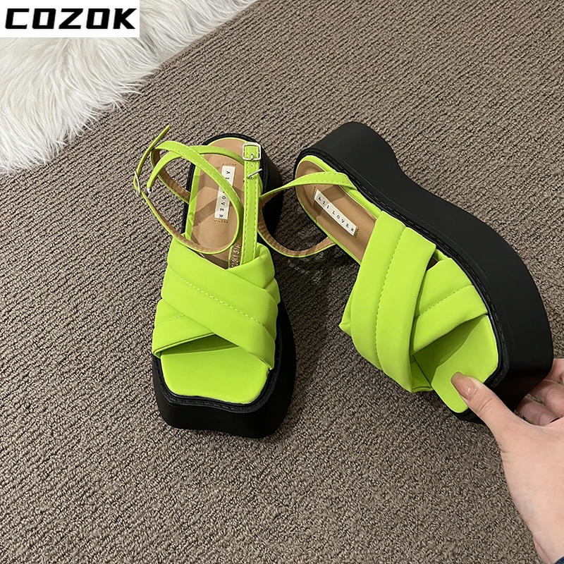 

Women Platform Flats Wedges Shoes Women High Heels Sandalias De Tacon New Arrival 2022 Open Toe Shoes Leather Gladiator Sandals