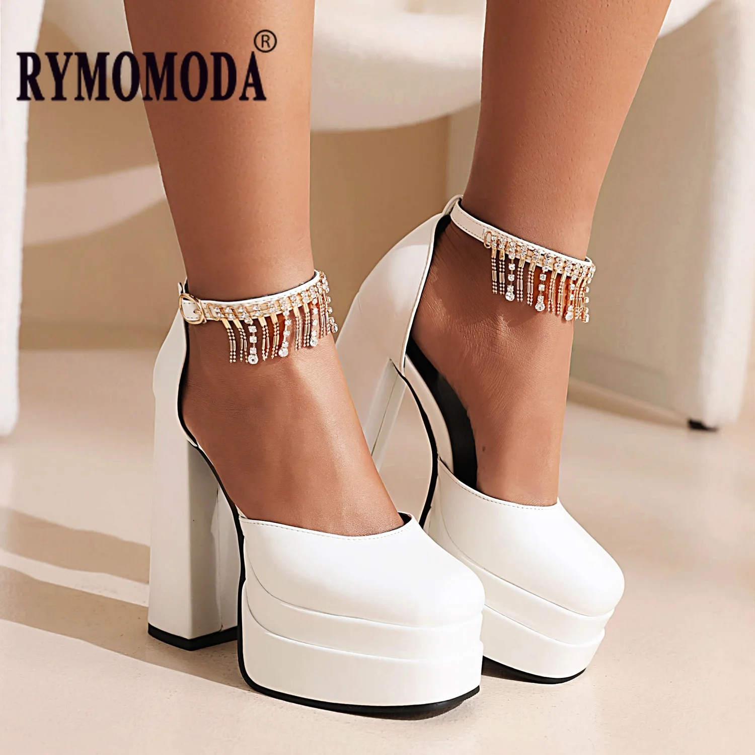 

Sandals Women 2022 Summer Satin Platform High Heels Buckle Strap Rhinestone Tassel Black Woman Pump Shoes Sandálias Femininas