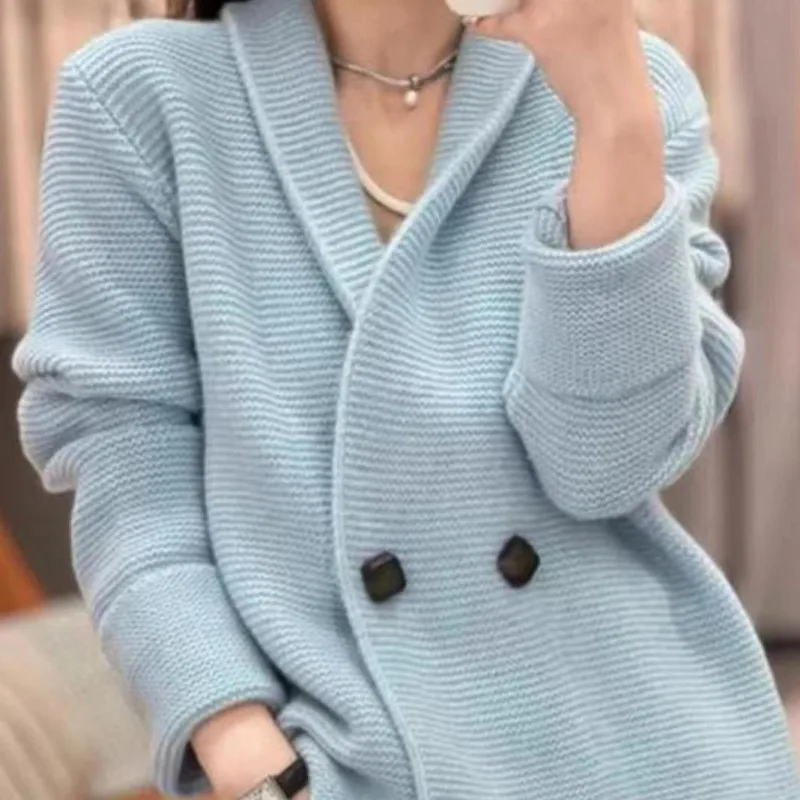 

Checkered high-end light luxury knitted sweater jacket Women's autumn and winter new design feeling loose cardigan top