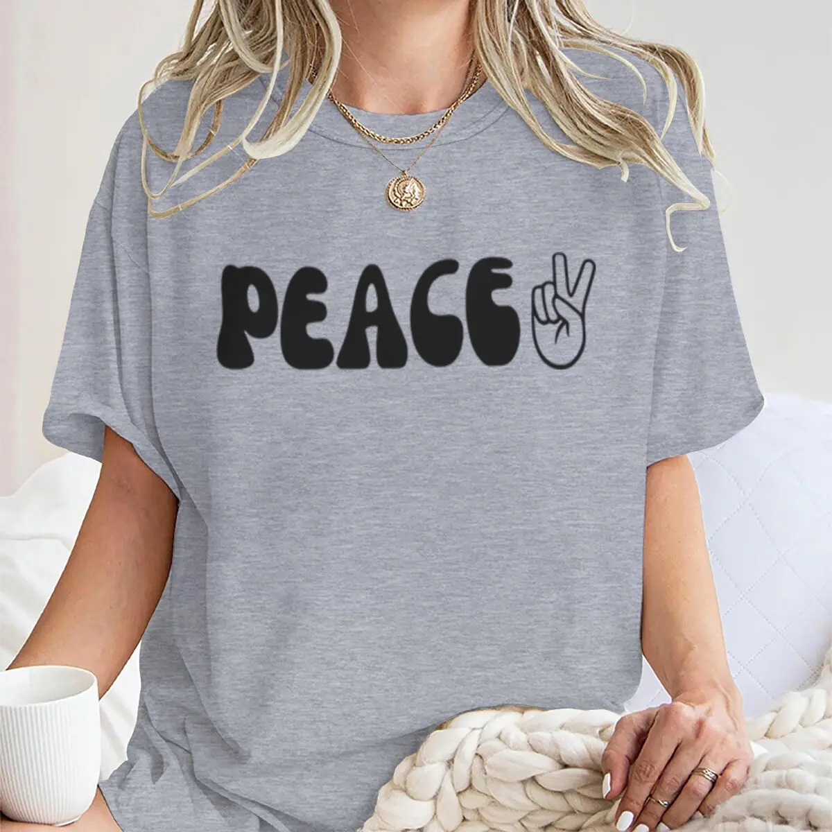 Фото Футболки для пар с принтом «Peace/I Come in Peace», забавный буквенный узор, женские и мужские футболки, одинаковые футболки для влюбленных, подарки №5