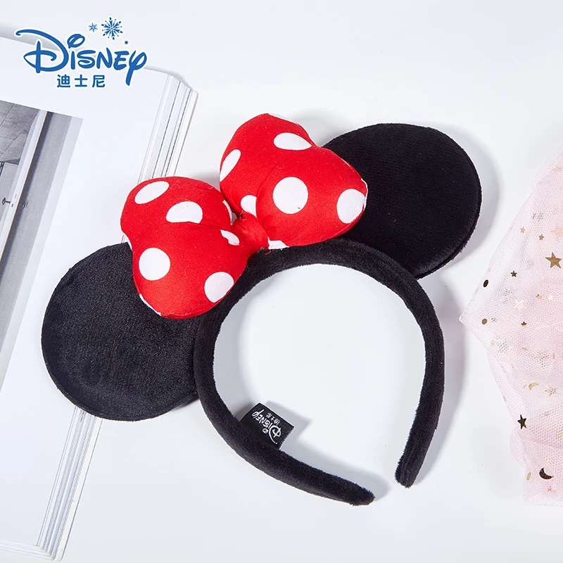 

Disney Headband Genuine Mickey Mouse Children's Headwear Ear Dress up Hair Accessories Kids Adult Girl Kawaii Bowknot Polka Dots