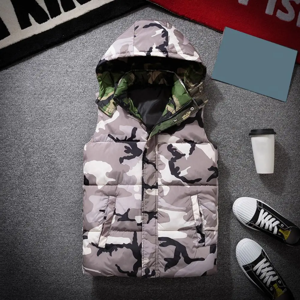 

Stylish Sleeveless Jacket Winter Vest Coat Hood Windproof Zipper Vest Coat Cotton Padded
