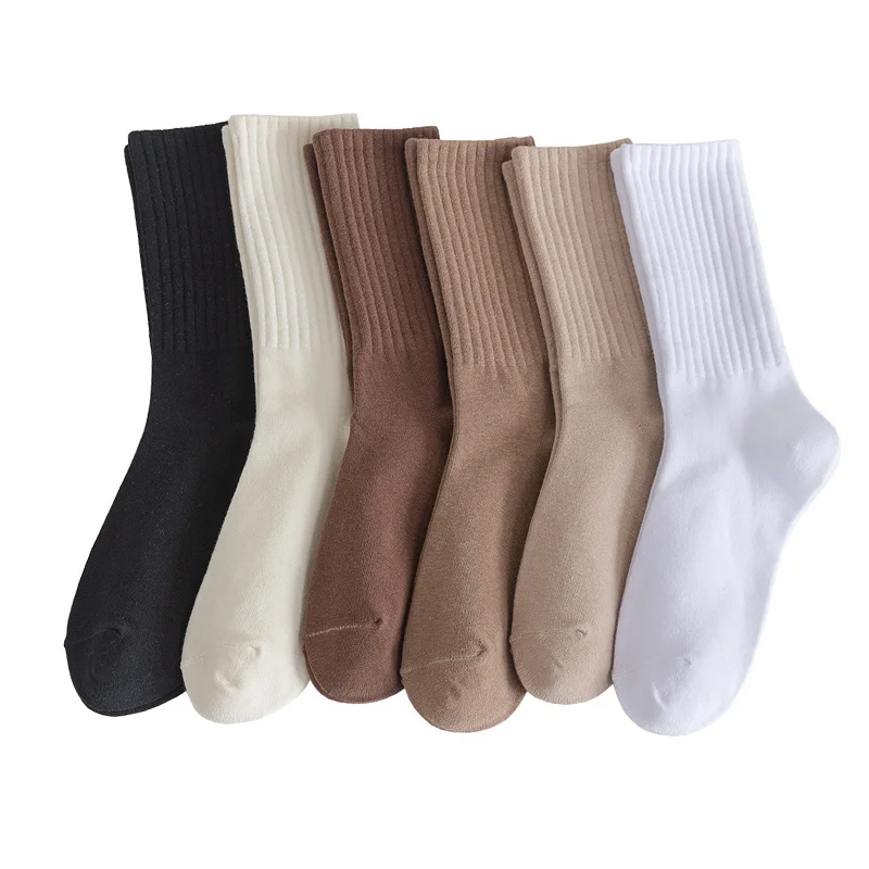 

Повседневные женские носки, хлопковые, в стиле ретро, однотонные, зимние, модные, чёрные, белые, качественные, свободные, корейские, длинные, ...