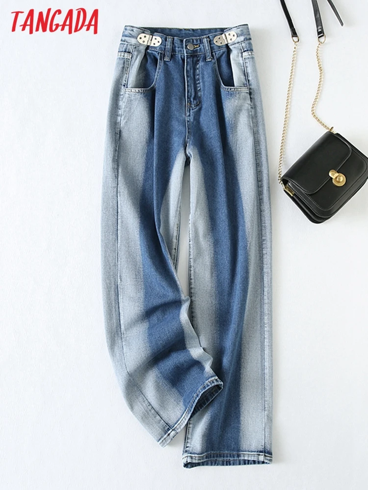 

Tangada 2022 Fashion Women Tie Dyed Loose Jeans Pants Long Trousers Pockets Buttons Female Denim Pants YU225