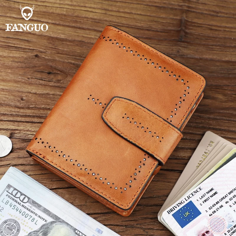 

2022 Bifold Short Wallet Zipper Coin Purse Genuine Leather Female Small Coin Purses Hasp Clutch Credit Card Holder Money Bag Han