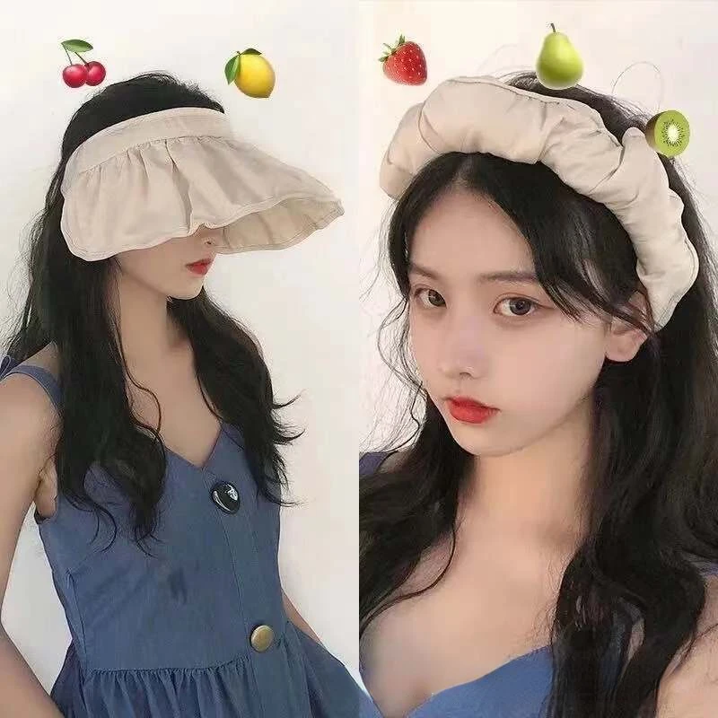 

2023 Summer New Folding Headband Shell Empty Top Outdoor Sunscreen Sun Hat Dual-Use Headwear Women's Hair Clips