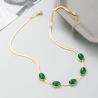 trendy imitation jade stone choker necklace for women bridal wedding gold stainless steel collars strand bead necklace jewelry