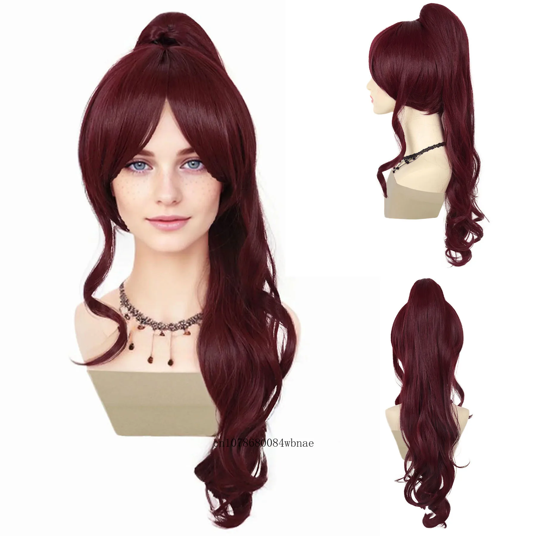 Violet Women Princess Wig Synthetic Hair Wine Red 27 Inch Long Wavy With Ponytail Daily Cosplay Party Halloween Costume Wigs
