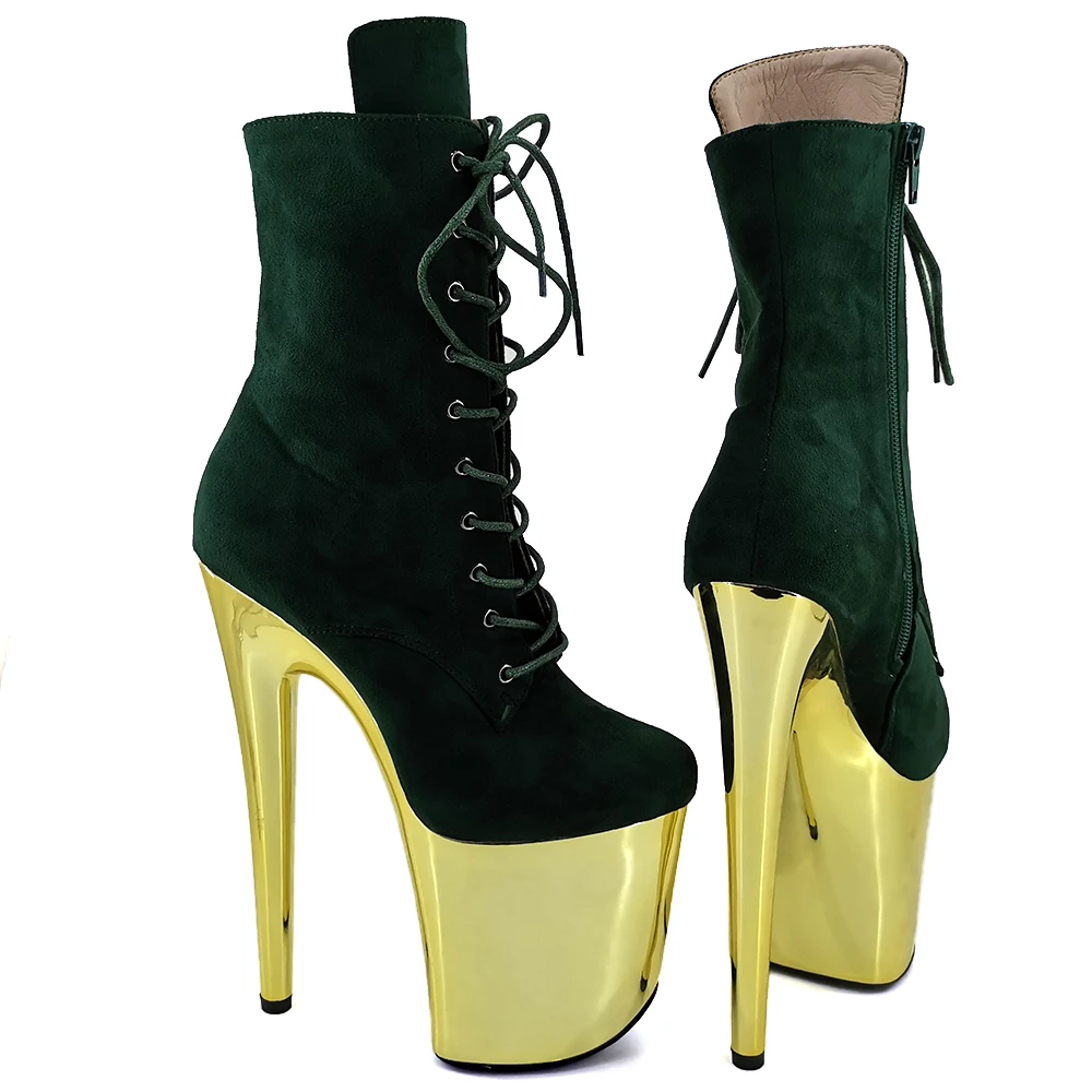 Leecabe Dark Green Suede 20CM/8inches High Heel platform closed toe Pole Dance boots
