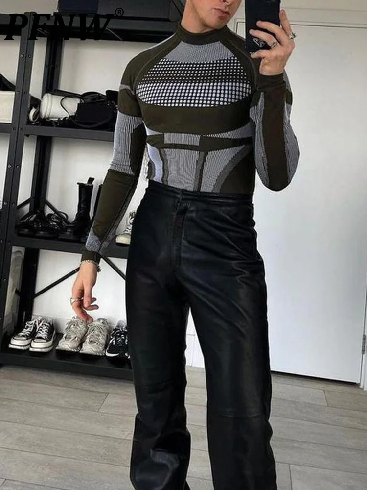 

2023 Autumn Winter i Street Sexy Slim Fit Undercoat Men's Casual Sports Stretc Tit Turtleneck Knitted T-Sirt 12A6264