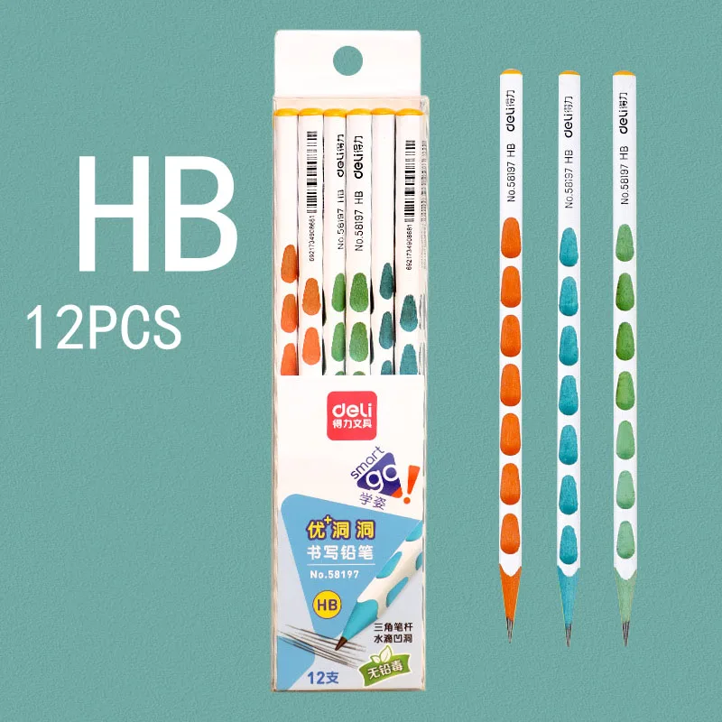 12 шт. треугольная ручка-карандаш с отверстием для стержня Детский рисунок письма