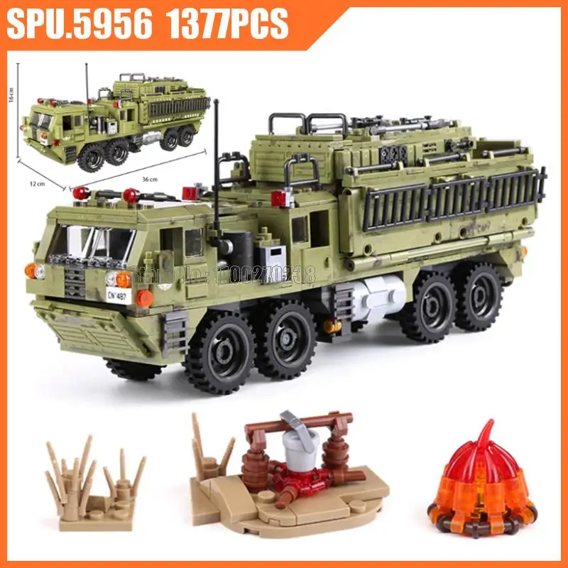 

Xb06014 1377pcs Military The Scorpion Heavy Truck Army Weapon Boy 5 Dolls Building Block Toy Children