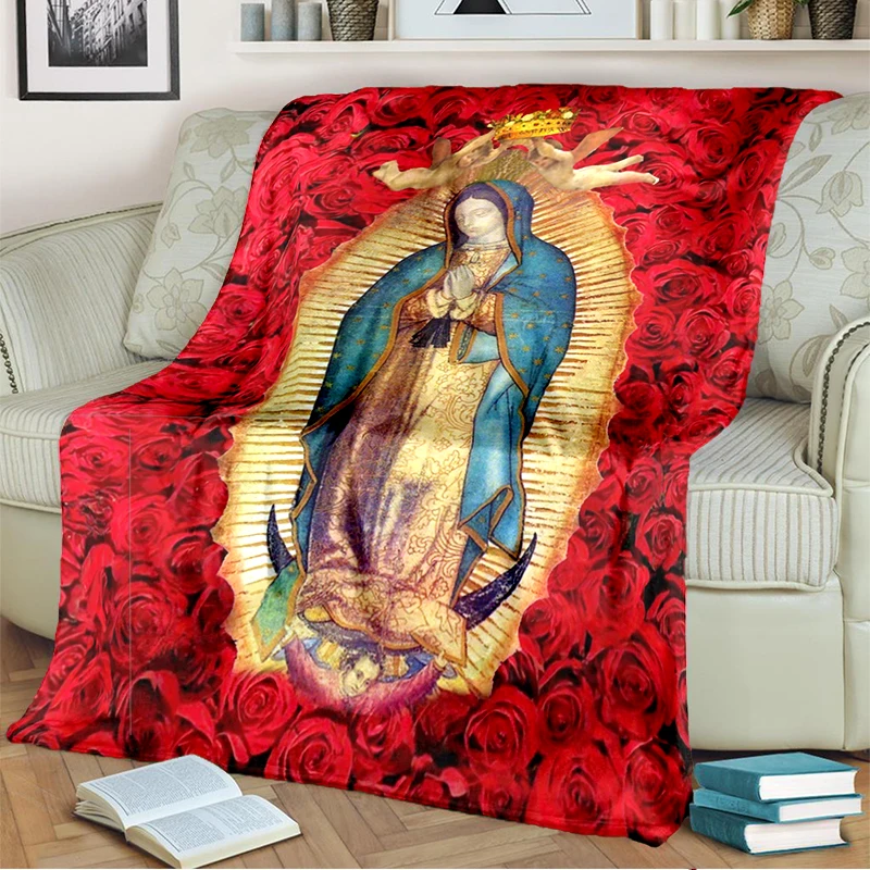 

Blanket Religion Mary Throw Blanket Soft Sofa Cover Flannel Lightweight Warm Blankets for Bedroom Couch Our Lady of Guadalupe