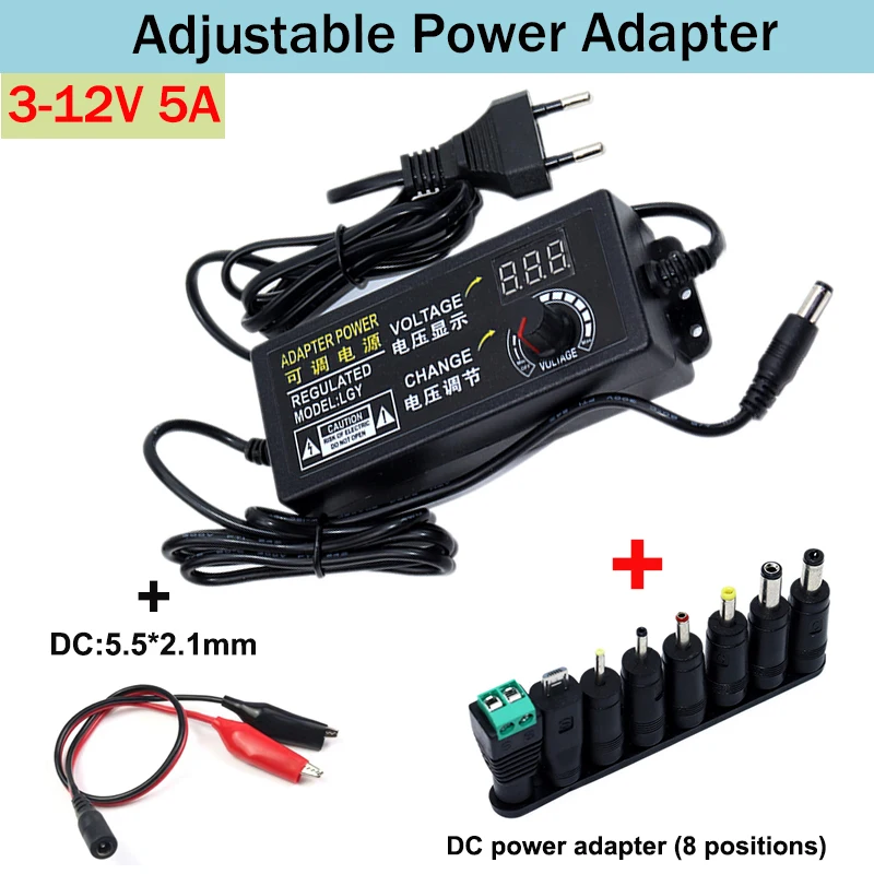 

3-12V 5A Adjustable AC To DC Power Supply 3V 6V 8V 9V 12V 5A Power Supply Adapter Universal 220V To 12V Volt Adapter +DC Trans
