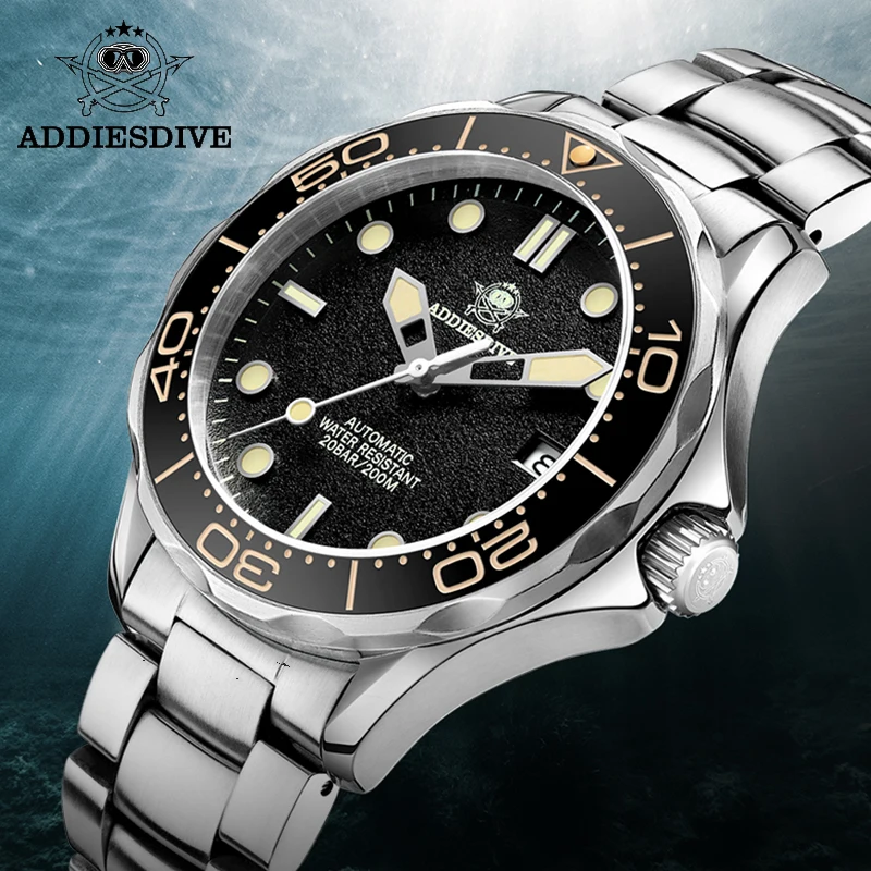 

AddiesDive AD2106 316L Stainless Steel Watch 200m Diver Watch C3 Luminous Dial NH35 Automatic Watch Sapphire Crystal Men Watches