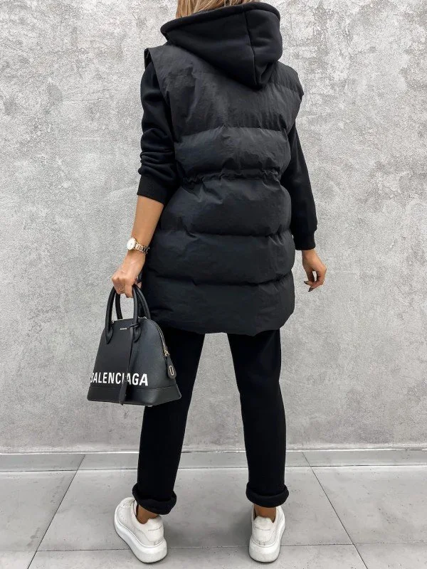 Sleeveless Zipper Jacket Women Drawstring Waistcoat Winter Cotton Padded Casual Streetwear Puffer Parkas Autumn Quilted Coats