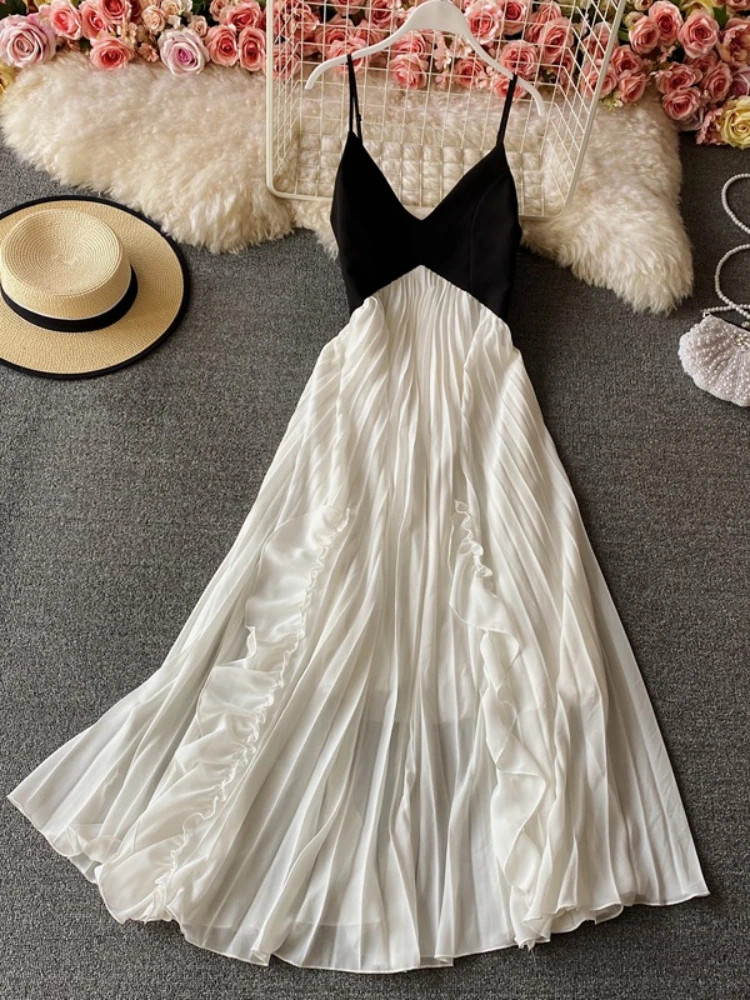 

Женское однотонное длинное платье макси, Элегантное повседневное модное офисное уличное платье с открытой спиной и V-образным вырезом, платье без рукавов с высокой талией, новинка на лето