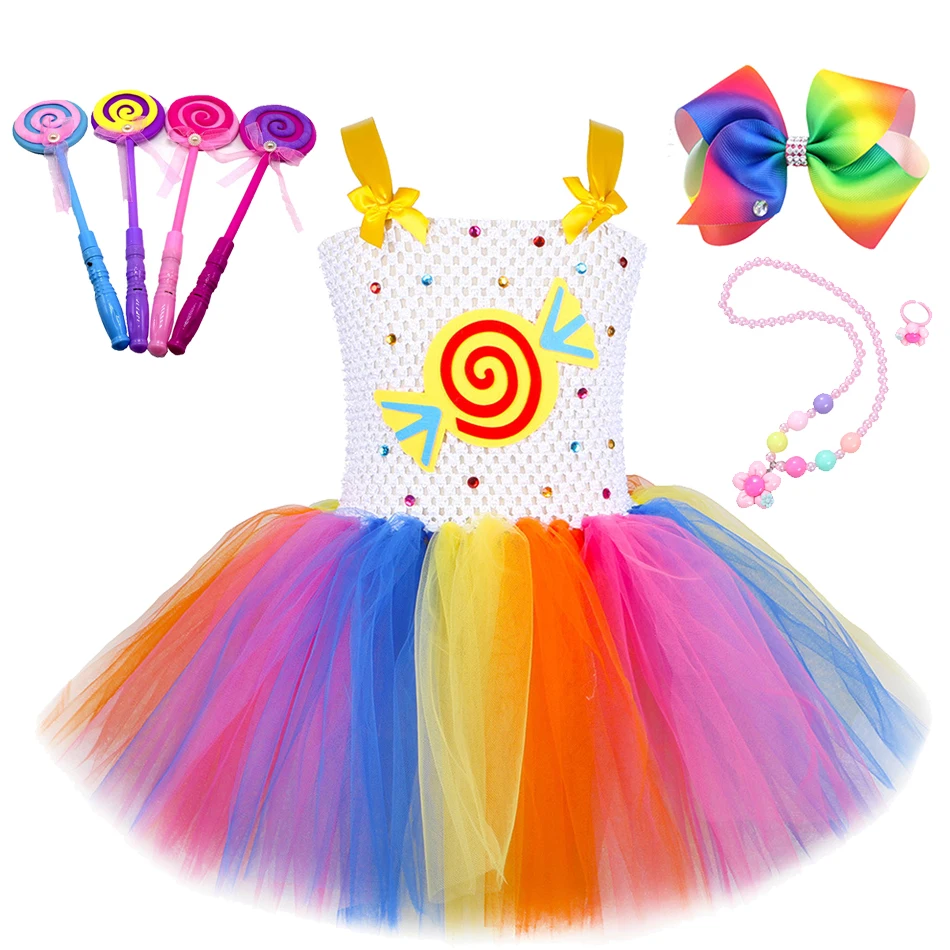 

Baby Girls Rainbow Candy Tutu Dress Lollipop Carnival Costumes For Kids Girl Candyland Party Princess Dresses Birthday Outfits