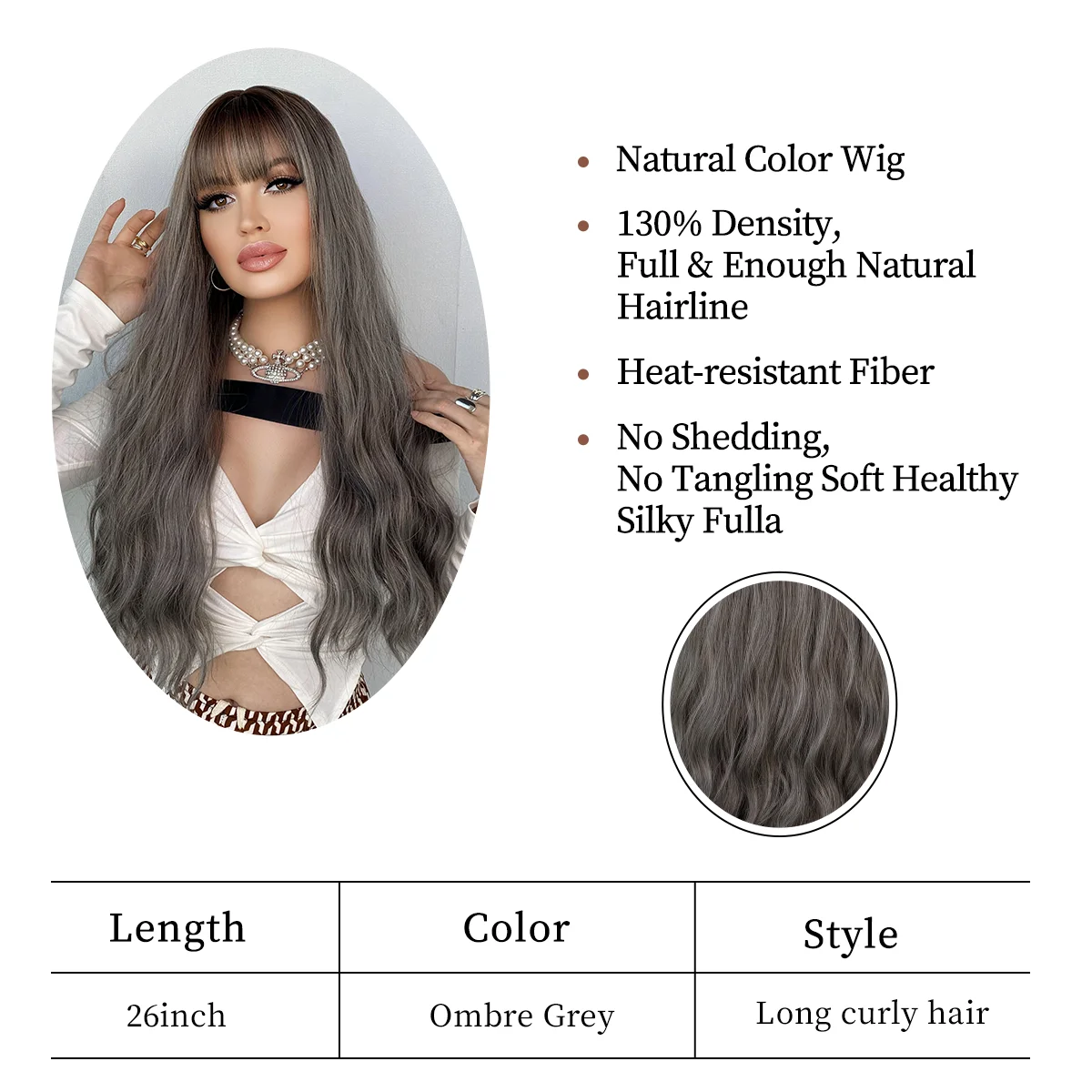 Cosplay Wigs Silver Gray Pink Wig for Women Natural Long Wavy Hair With Bangs For Women Girl Heat Resistant Fiber Halloween