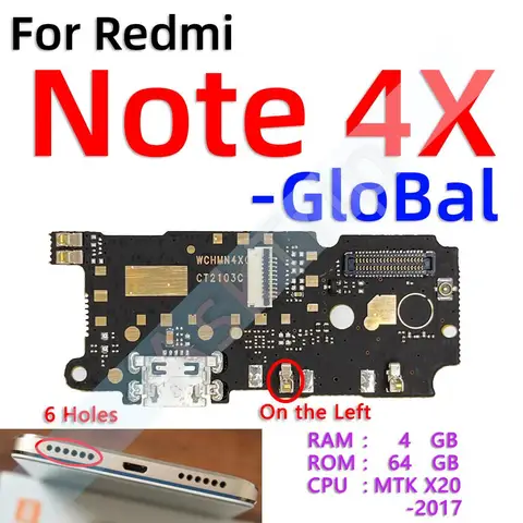 Нижняя док-станция, USB-зарядное устройство, микрофонная плата, разъем для зарядки, гибкий кабель для Xiaomi Redmi Note 4 4A 4x Pro Prime GloBal
