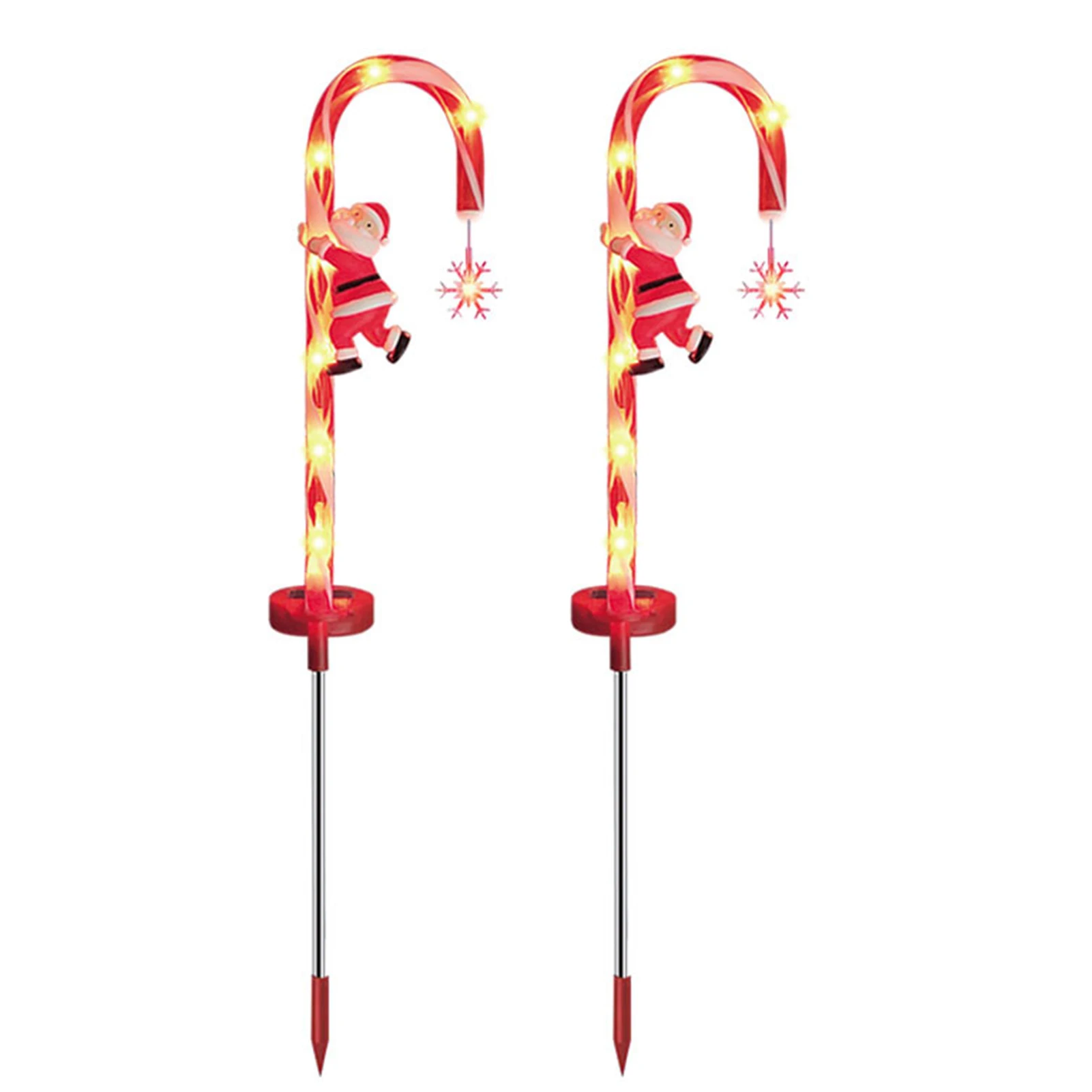 

2pcs Hanging Star ABS Home Garden Outdoor Solar Candy Cane Light Pathway Santa Claus Christmas Decor IP65 Waterproof 8 Leds