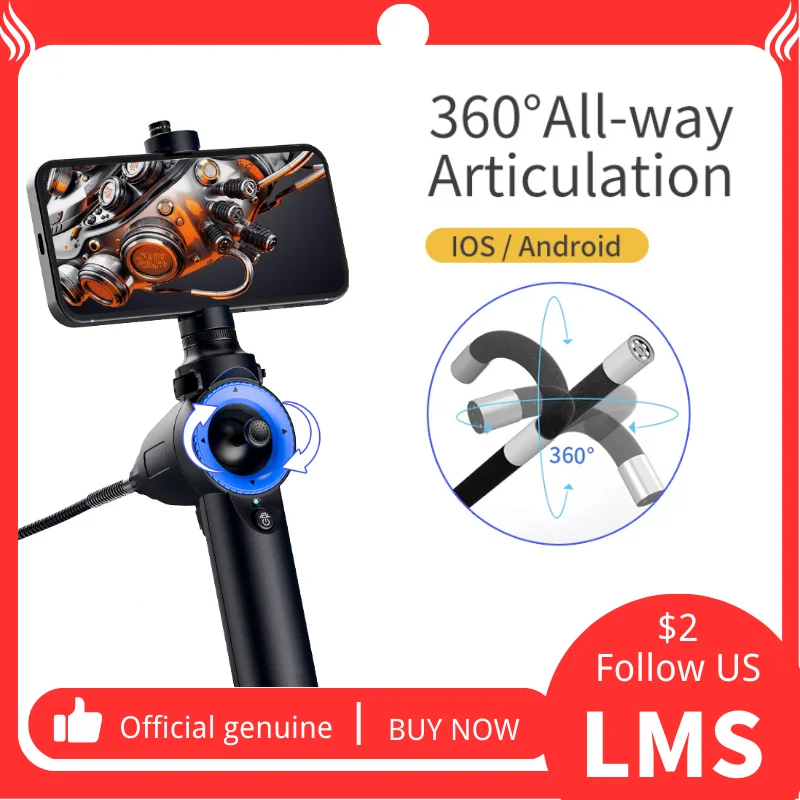 

Articulate Endoscope Camera 720° Automotive Inspection Camera for iPhone Android Four Way 360°1080P HD 6.2mm Tube Camera