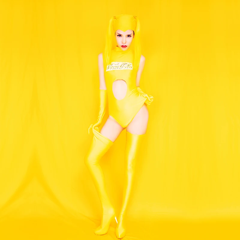 

Nightclub bar yellow Jumpsuit singer gogo performance DJ guest dancer performance sexy clothes