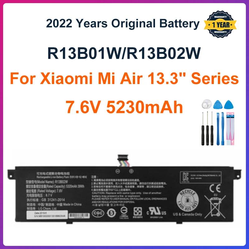 7.6V 5230mAh New R13B01W R13B02W Laptop Battery For Xiaomi Mi Air 13.3" Series Tablet PC 39WH