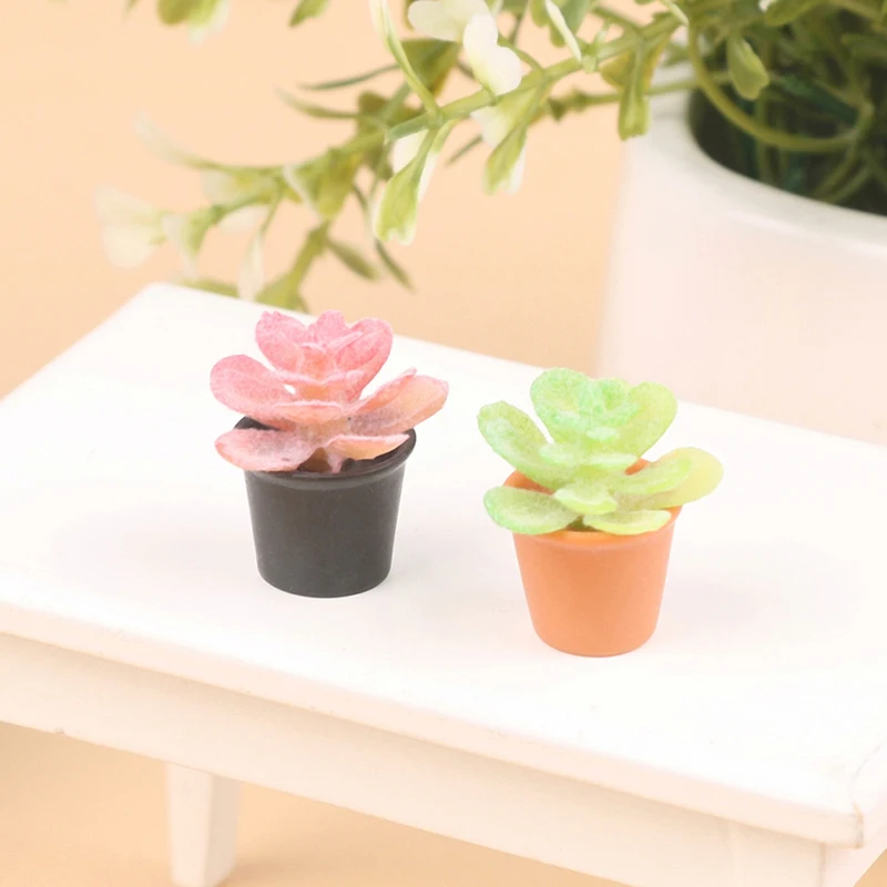 

2Pcs 1:12 Dollhouse Miniature Potted Plant Succulent Plants Mini Green Plant Pot Home Garden Scene Decor Doll House Accessories