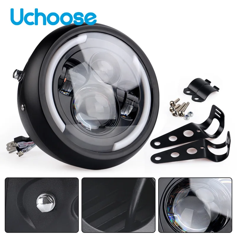 

7.5 Inch Universal Cafe Racer Round Motorcycle LED Head Lamp Headlamp Distance Light Refit 7.5" Moto Headlight Free Shipping