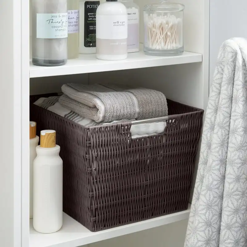 

-in-Handles Rattan Storage Tote Basket, Chocolate
