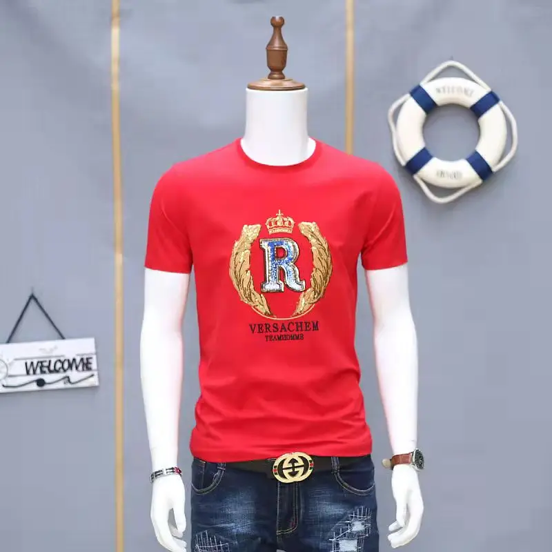 

Embroidery Men Chic New Arrive Tshirt Short Sleeve Crown Design Summer Cotton Shirt Soft Quality Male Clothes