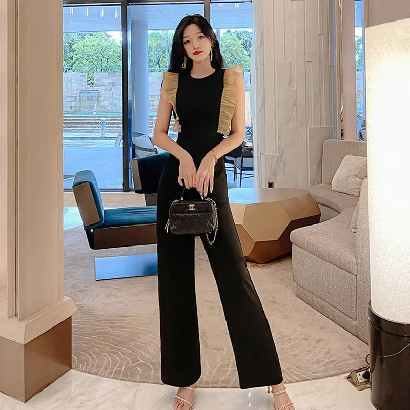 

Women 2022 Summer Fashion Jumpsuits Size Romper Female Casual Sleeveless Playsuits Ladies Solid Color Wide Leg Pants E97