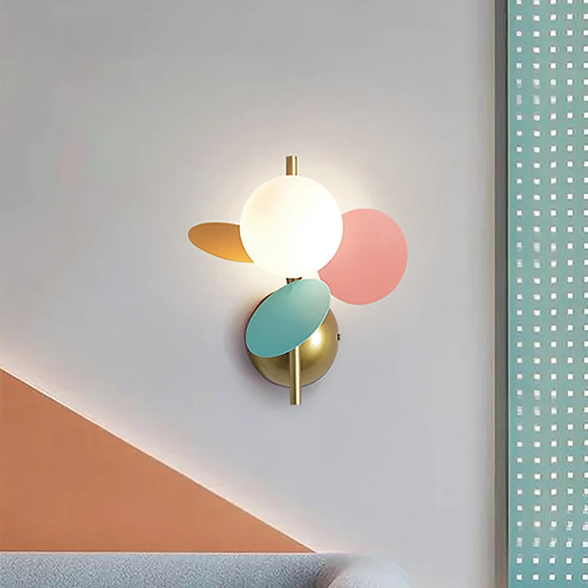

Nordic Macaron Acrylic Sheet Wall Lamps Iron Colorful Led Decor Vintage Night Sconce Lights for Bedside Children's Room