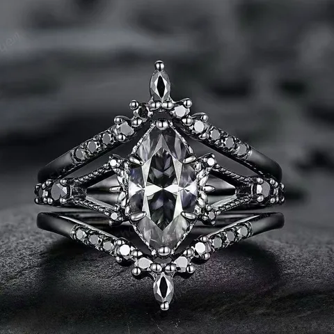 Кольца NovoPublic черные овальные с камнями