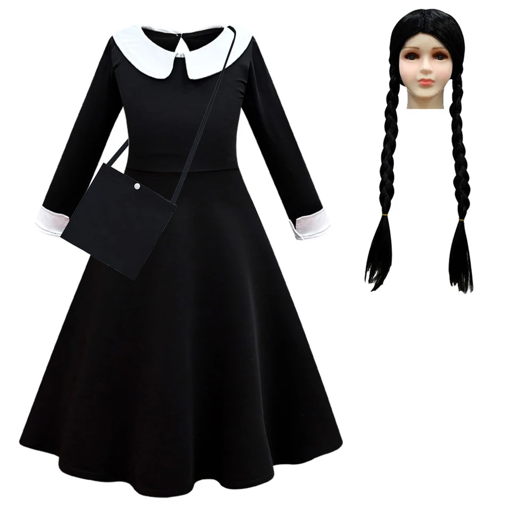 

Wednesday Addams Costume Girls Kids Wednesday Cosplay Dress Outfits Halloween Carnival Party Suit