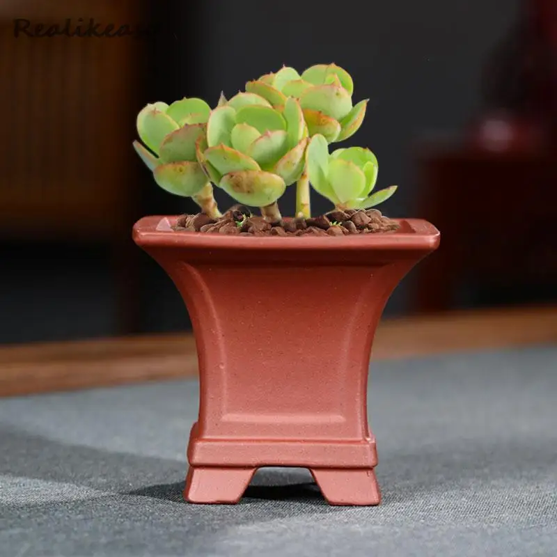 Цветочные горшки ручной работы из фиолетовой глины бонсай однотонные суккуленты