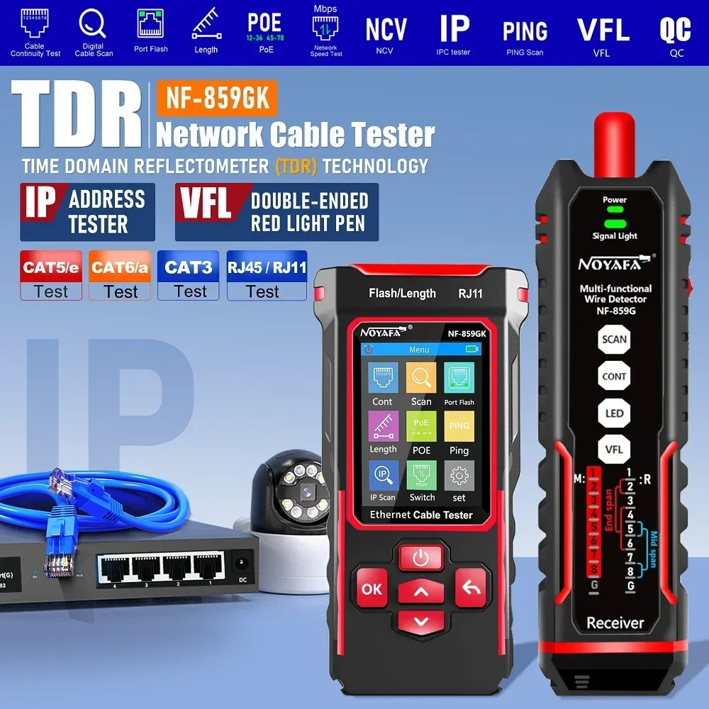 Фото NF-859GK Network Tester Line Finder with Red Light Single Head Crimping Length Breakpoint IP Scanning PING Charging Type for est №1