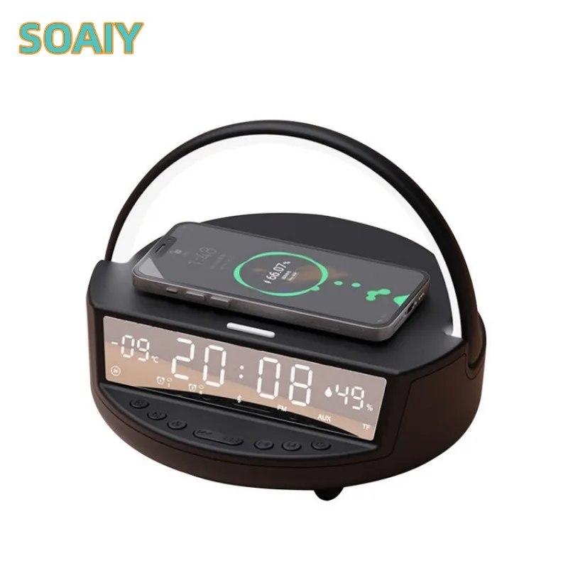 

S39 Portable Bluetooth Speaker LED Atmosphere Light Wireless Charging Touch Light Intelligent Clock Thermometer Audio Subwoofer