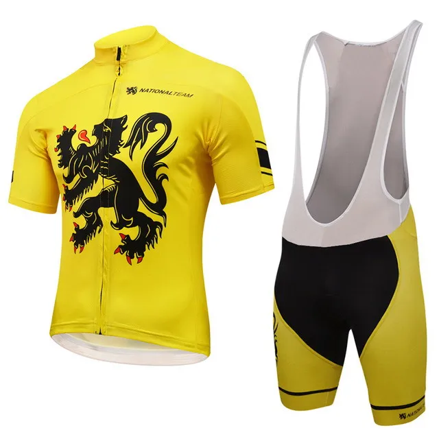 

2018 BELGIUM TEAM YELLOW Classical Men's Cycling Jersey Short Sleeve Bicycle Clothing With Bib Shorts Quick-Dry Ropa Ciclismo