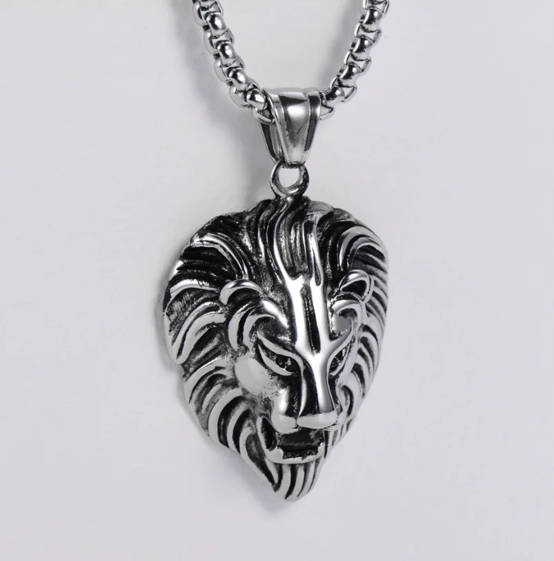 

ANGLANG High Quality Stainless Steel Wild Punk Animal Lion Head Pendant Chain Necklace for Men's Fashion Necklace Accessories