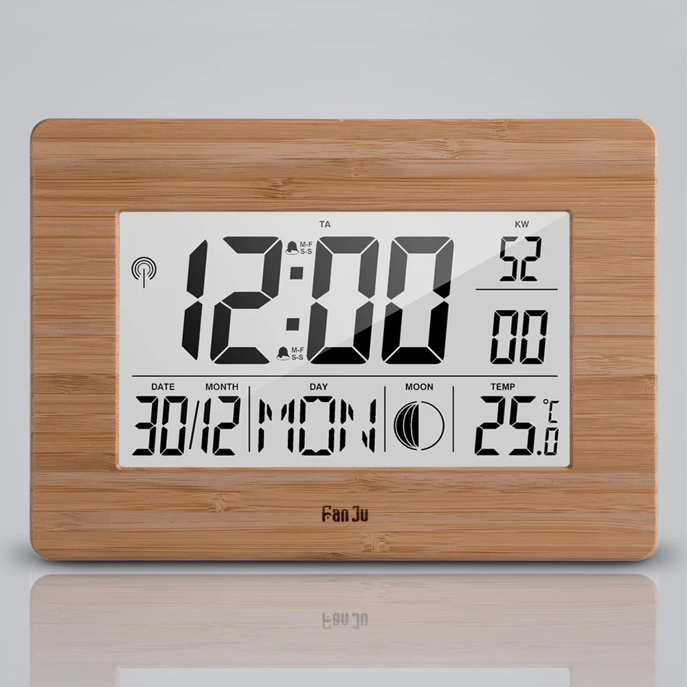 

FanJu FJ3530 большой экран цифровой двойной будильник часы для помещений температура Повтор часы Луна фаза Календарь Светодиодные Настольные часы Современные