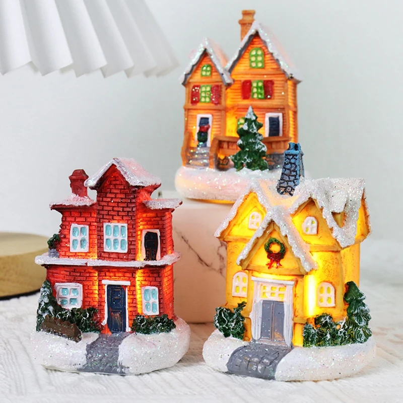 

Рождественский Деревенский домик микро пейзаж светильник ящийся маленький Снежный дом Фотофон рождественские украшения 2023 новогодние подарки
