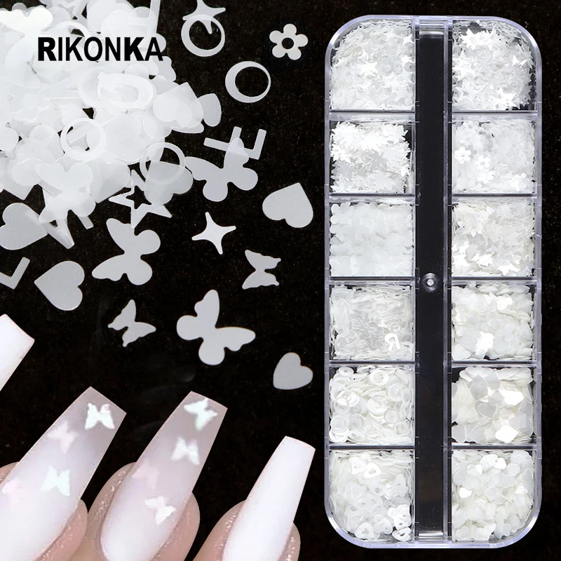 

3D White Love Heart Butterfly Nail Glitter Sequins Kit For Nail Art Decorations DIY Spring Summer Charms Design Elegant Manicure
