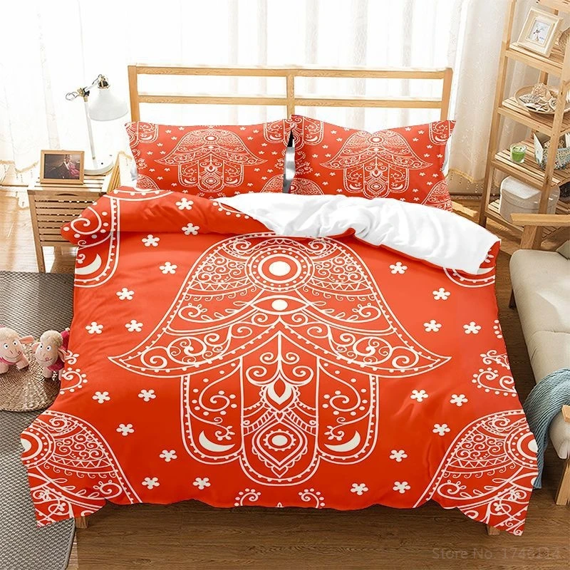Комплект постельного белья Lucky Hand Hamasa в стиле бохо с рисунком мандалы