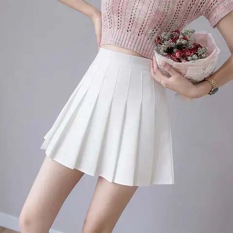 Женская плиссированная мини-юбка, Повседневная однотонная короткая трапециевидная юбка с высокой талией, модель 2022 в Корейском стиле на лето