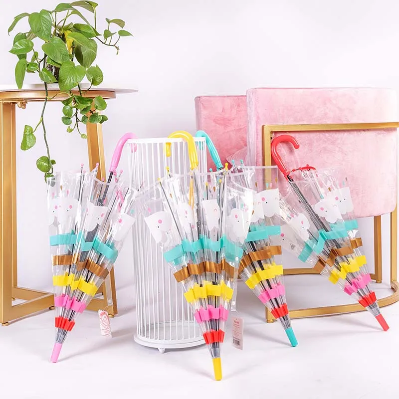 

Cute Clouds Cartoon Rainbow Kids Kawaii Transparent Waterproof Umbrellas for Children Female Small Girl Arched Clear Mini