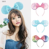 2022 cute candy colors 4inch mouse ears headband for girls bling 5 bow hairband diy festival party hair accessories gift femme