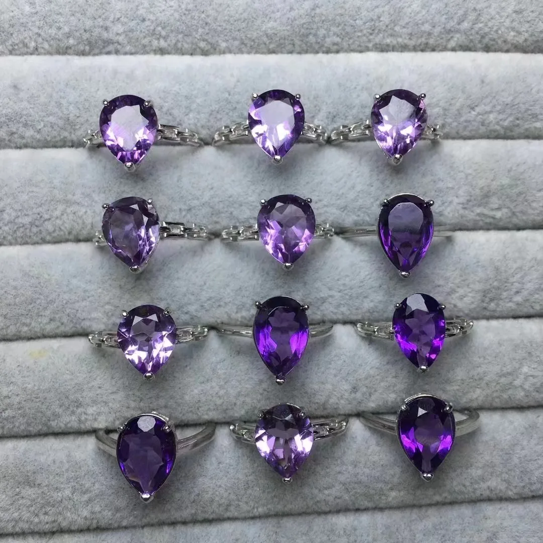 

Good Quality Pretty Natural Amethyst Crystal Healing Faceted Drop Shape Ring 925 Silver Fashion Jewelry Gift